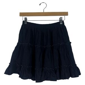 NWT Olive Scent Tiered Ruffle Mini Skirt Solid Black Boho Cottagecore Size M